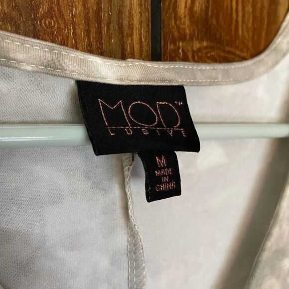 MOD Lusive Long Cuff Sleeve Tie Dye Peplum V-Neck Top Medium Blouse Green Gray - Picture 3 of 11